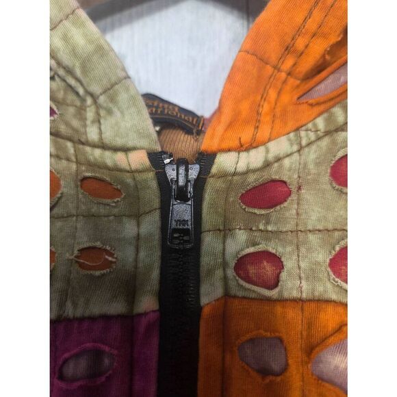 Rising International Multicolor Patchwork Ripped Detail Hippie Grunge Hoodie Sz. - Picture 5 of 7